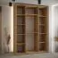 Schiebetürenschrank Mina in Weiß/Eiche, Front aus laminierter Platte, Anti Staubbürsten, Schwarze Lamellen, schwarzer Stahlgriff, 235,2 x 170 x 60 cm