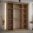 Eichenfarbener Schiebetürenschrank Mina, Anti Staubbürsten, moderne Optik, Kunststoff Lamellen, Schwarzer Stahlgriff, robust, 235,2 x 200 x 60 cm