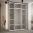 Schiebetürenschrank Mina in Weiß/Eiche, Metallgriffe in schwarz, Front aus laminierter Platte, Lamellen aus Kunststoff in Schwarz 235,2 x 170 x 60 cm