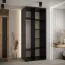 Kleiderschrank Mina in Schwarz/Weiß gehalten, viel Stauraum, schwarze Metallgriffe, Lamellen in schwarzer Optik, Anti Staubbürsten, 235,2 x 110 x 60 cm