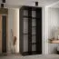 Kleiderschrank Mina in Schwarz mit Schiebetüren, 235,2 x 100 x 60 cm, Anti Staubbürsten, Eichen Lamellen Optik, viel Stauraum, Schwarze Metallgriffe