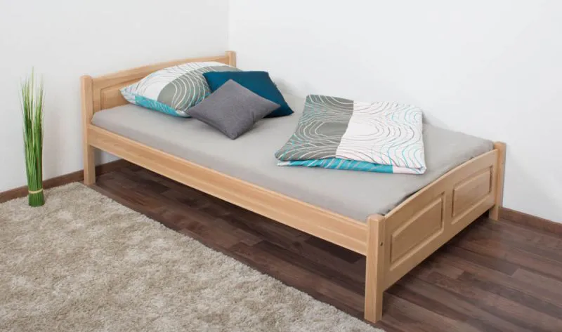 Einzelbett / Gästebett Buche massiv Vollholz natur 117, inkl. Lattenrost - Liegefläche 120 x 200 cm