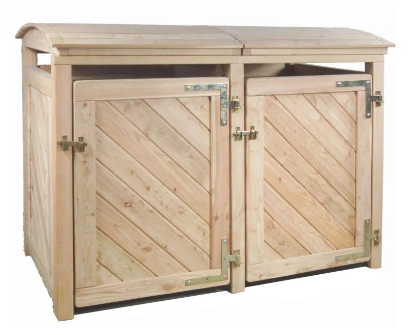 Mülltonnen-Unterstellbox Bergenie 02 aus Massivholz, Lärche natur, 2-fach, 128 x 160 x 84 cm, Mülltonnenbox, für 2 Mülltonnen, Abfalltonnenverkleidung