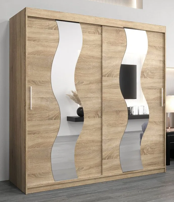 Schiebetürenschrank / Kleiderschrank Hacho 05 mit Spiegel, Farbe: Eiche Sonoma - Abmessungen: 200 x 200 x 62 cm ( H x B x T)