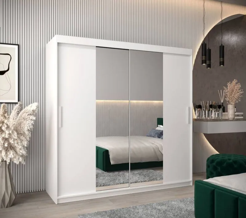 200 cm breiter Kleiderschrank mit 10 Fächern und 2 Türen | Farbe: Weiß Abbildung
