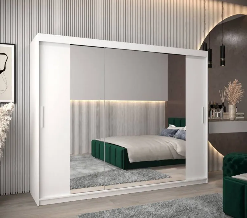 250 cm breiter Kleiderschrank mit 10 Fächern und 3 Türen | Farbe: Weiß Abbildung