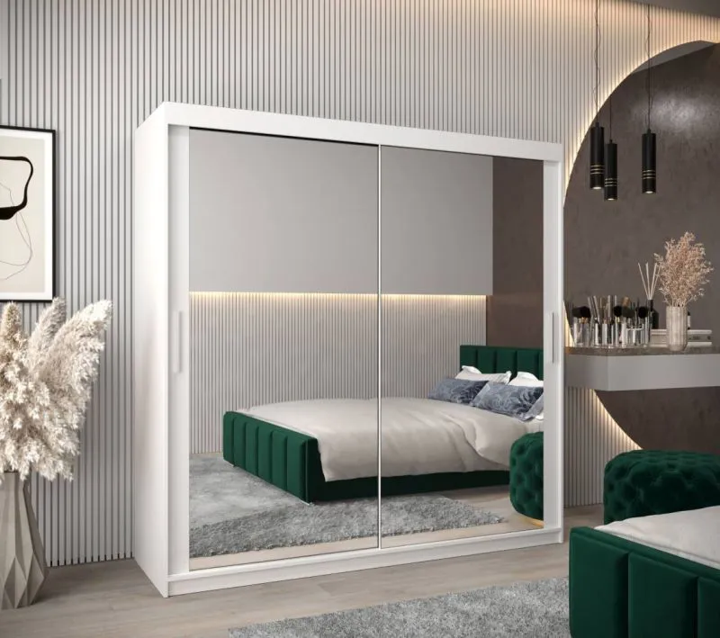 200 cm breiter Kleiderschrank mit 10 Fächern und 2 Türen | Farbe: Weiß Abbildung