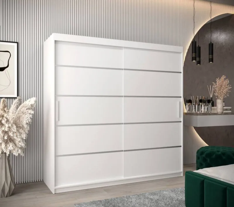 200 cm breiter Kleiderschrank mit 10 Fächern und 2 Türen | Farbe: Weiß Abbildung