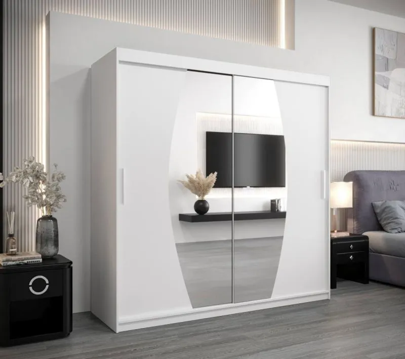 200 cm breiter Kleiderschrank mit 10 Fächern und 2 Türen | Farbe: Weiß Abbildung