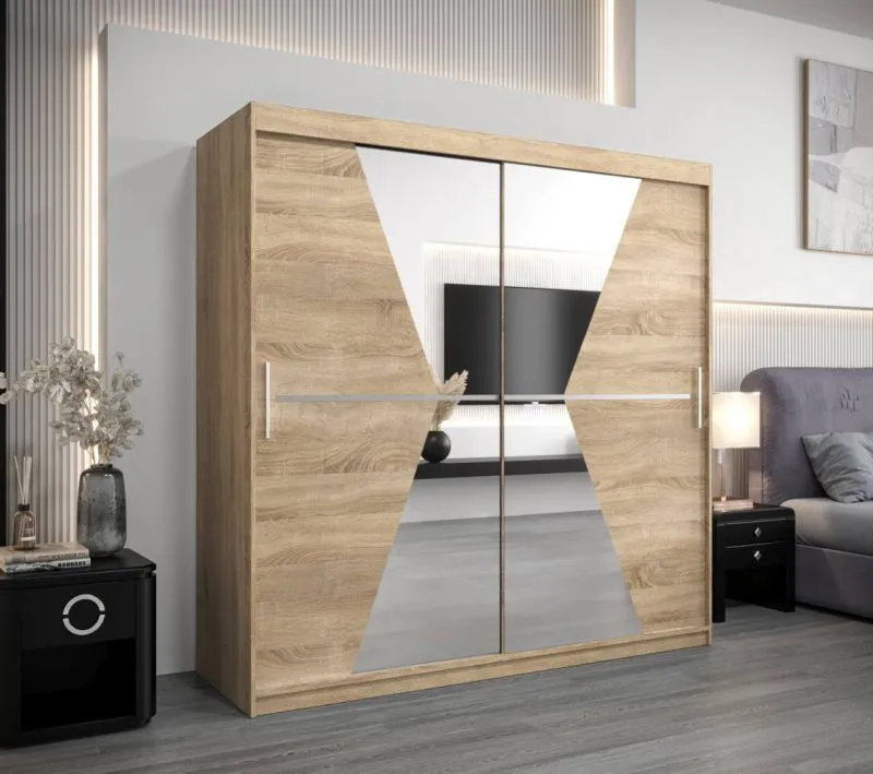 200 cm breiter Kleiderschrank mit 10 Fächern und 2 Türen | Farbe: Sonoma Eiche Abbildung