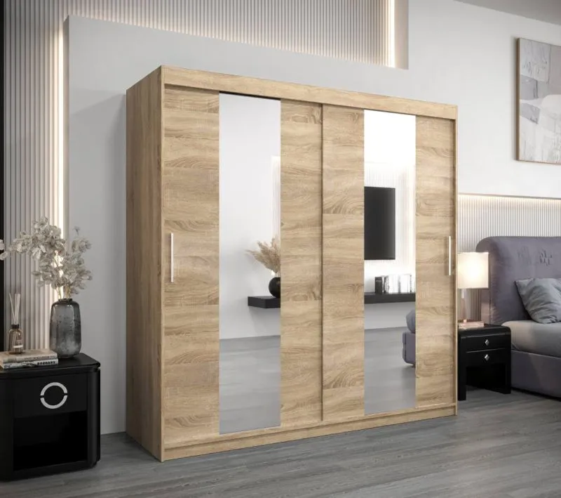 200 cm breiter Kleiderschrank mit 2 Türen | 10 Fächer | Farbe: Sonoma Eiche Abbildung