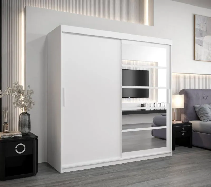 200 cm breiter Kleiderschrank mit 10 Fächern und 2 Türen | Farbe: Weiß Abbildung