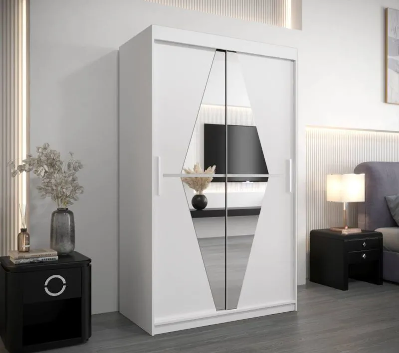 120 cm breiter Kleiderschrank mit 2 Türen | 5 Fächer | Farbe: Weiß Abbildung