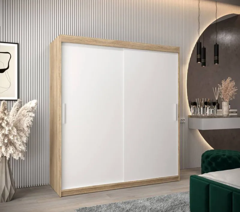 180 cm breiter Kleiderschrank mit 10 Fächern und 2 Türen | Farbe: Sonoma Eiche / Weiß Abbildung