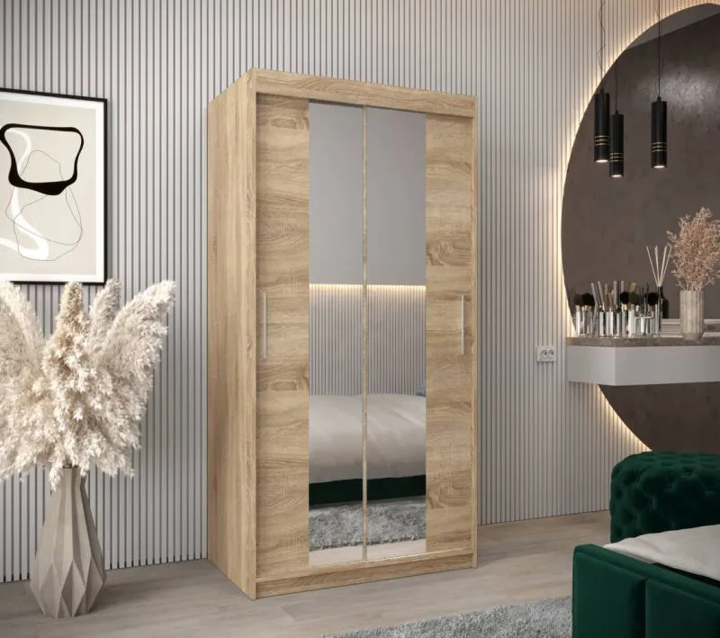 100 cm breiter Kleiderschrank mit 5 Fächern und 2 Türen | Farbe: Sonoma Eiche Abbildung