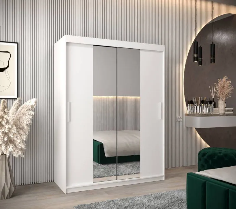 150 cm breiter Kleiderschrank mit 5 Fächern und 2 Türen | Farbe: Weiß Abbildung