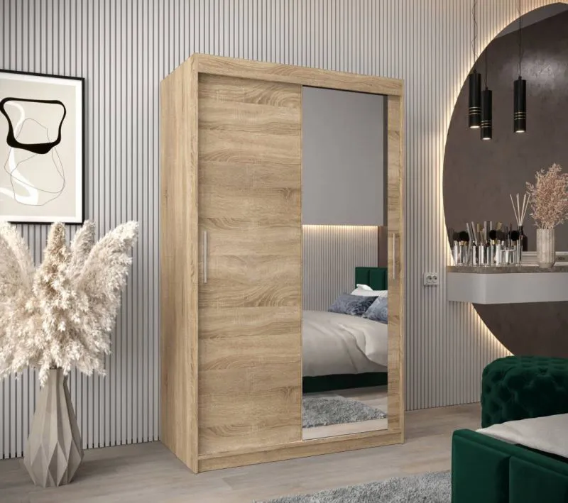 120 cm breiter Kleiderschrank mit 5 Fächern und 2 Türen | Farbe: Sonoma Eiche Abbildung