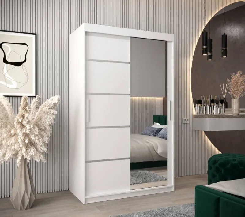 120 cm breiter Kleiderschrank mit 5 Fächern und 2 Türen | Farbe: Weiß Abbildung