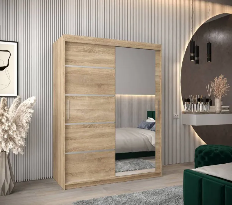 150 cm breiter Kleiderschrank mit 5 Fächern und 2 Türen | Farbe: Sonoma Eiche Abbildung