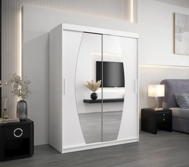 150 cm breiter Kleiderschrank mit 5 Fächern und 2 Türen | Farbe: Weiß Abbildung