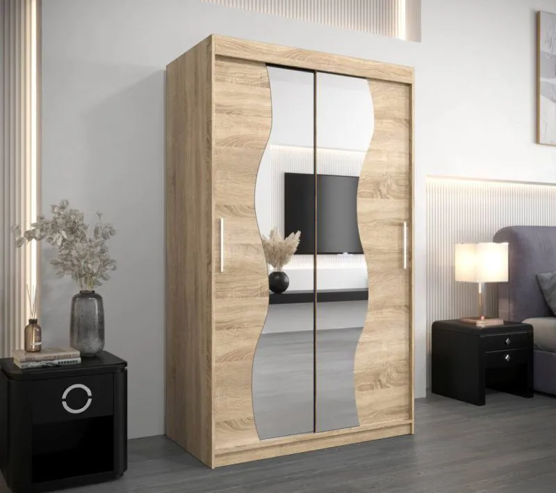 120 cm breiter Kleiderschrank mit 5 Fächern und 2 Türen | Farbe: Sonoma Eiche Abbildung