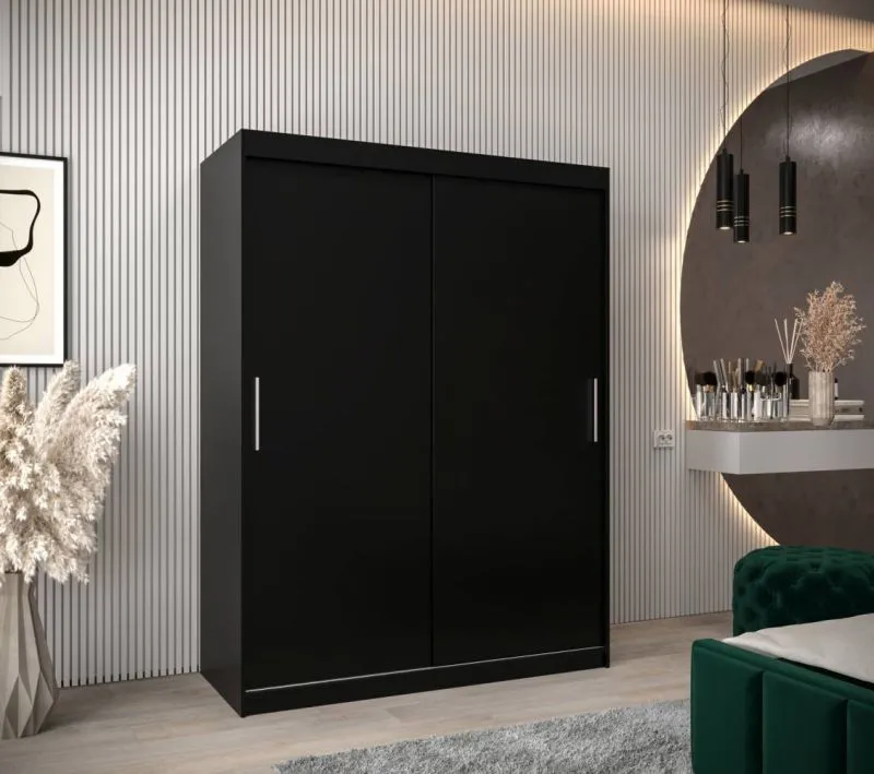 150 cm breiter Kleiderschrank mit 5 Fächern und 2 Türen | Farbe: Schwarz Abbildung