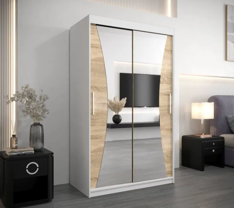 120 cm breiter Kleiderschrank mit 5 Fächern und 2 Türen | Farbe: Sonoma Eiche / Weiß Abbildung