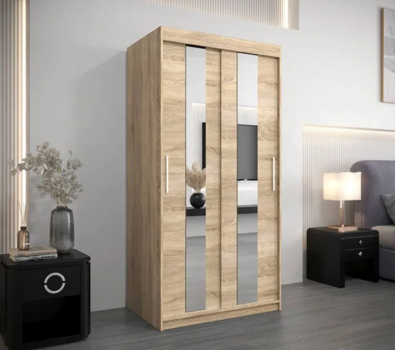 100 cm breiter Kleiderschrank mit 2 Türen | 5 Fächer | Farbe: Sonoma Eiche Abbildung