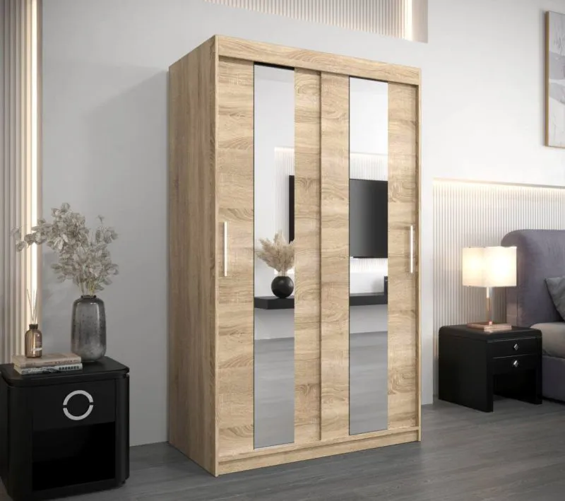 120 cm breiter Kleiderschrank mit 2 Türen | 5 Fächer | Farbe: Sonoma Eiche Abbildung