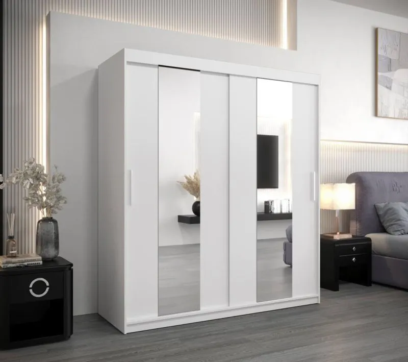 180 cm breiter Kleiderschrank mit 2 Türen | 10 Fächer | Farbe: Weiß Abbildung