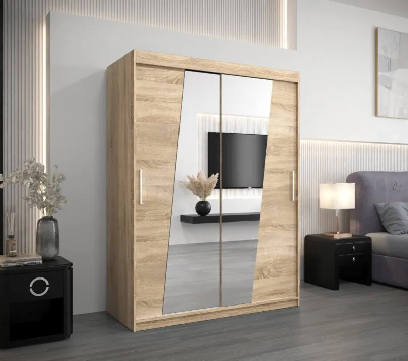 150 cm breiter Kleiderschrank mit 2 Türen | 5 Fächer | Farbe: Sonoma Eiche Abbildung