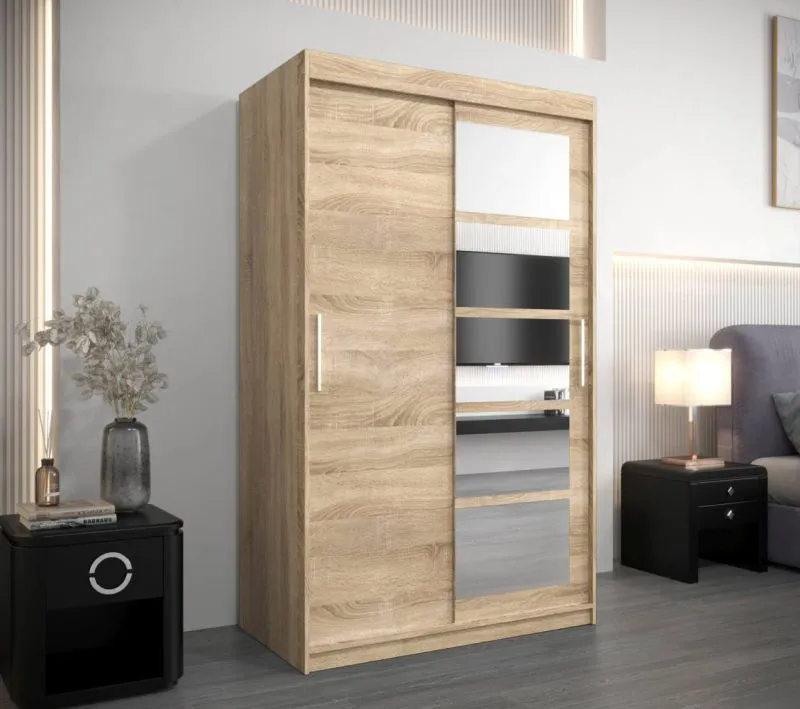 120 cm breiter Kleiderschrank mit 5 Fächern und 2 Türen | Farbe: Sonoma Eiche Abbildung