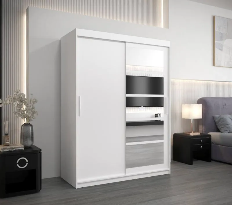 150 cm breiter Kleiderschrank mit 5 Fächern und 2 Türen | Farbe: Weiß Abbildung