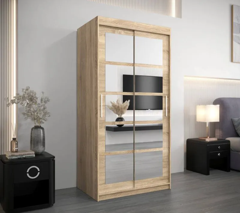 100 cm breiter Kleiderschrank mit 5 Fächern und 2 Türen | Farbe: Sonoma Eiche Abbildung