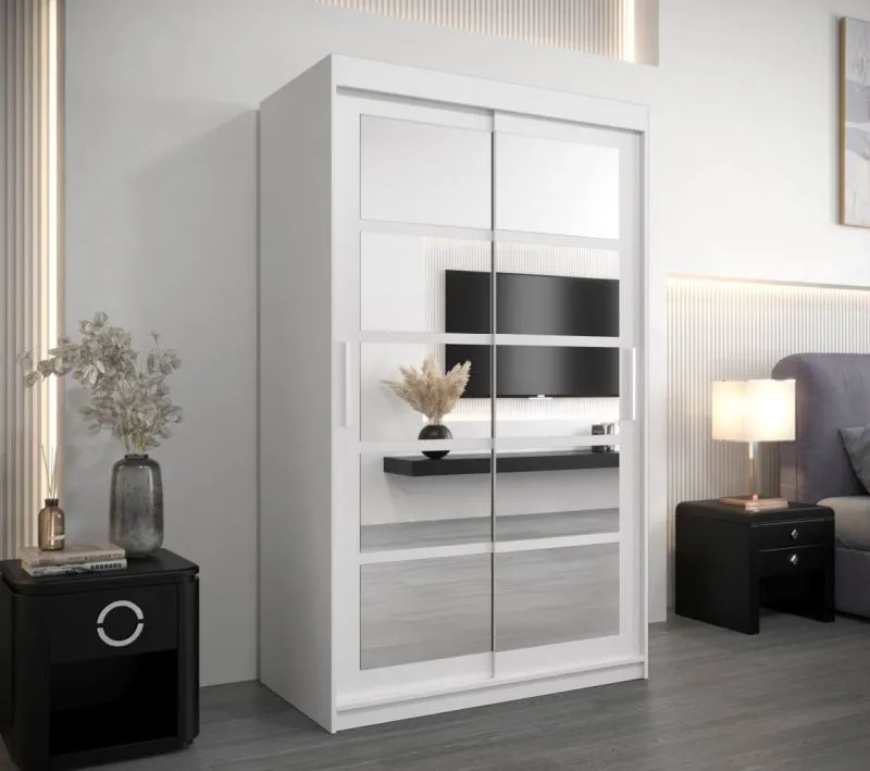 120 cm breiter Kleiderschrank mit 5 Fächern und 2 Türen | Farbe: Weiß Abbildung