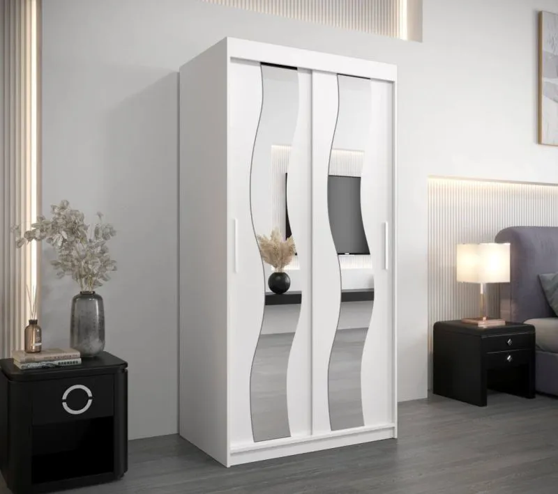 100 cm breiter Kleiderschrank mit 5 Fächern und 2 Türen | Farbe: Weiß Abbildung
