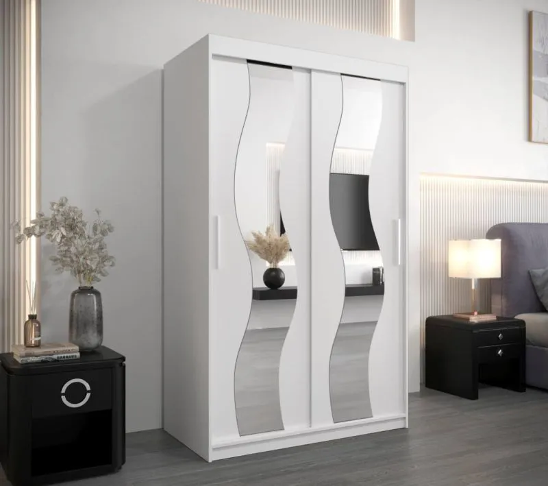 120 cm breiter Kleiderschrank mit 5 Fächern und 2 Türen | Farbe: Weiß Abbildung