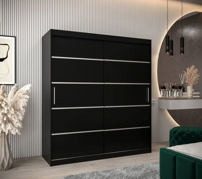 180 cm breiter Kleiderschrank mit 10 Fächern und 2 Türen | Farbe: Schwarz Abbildung
