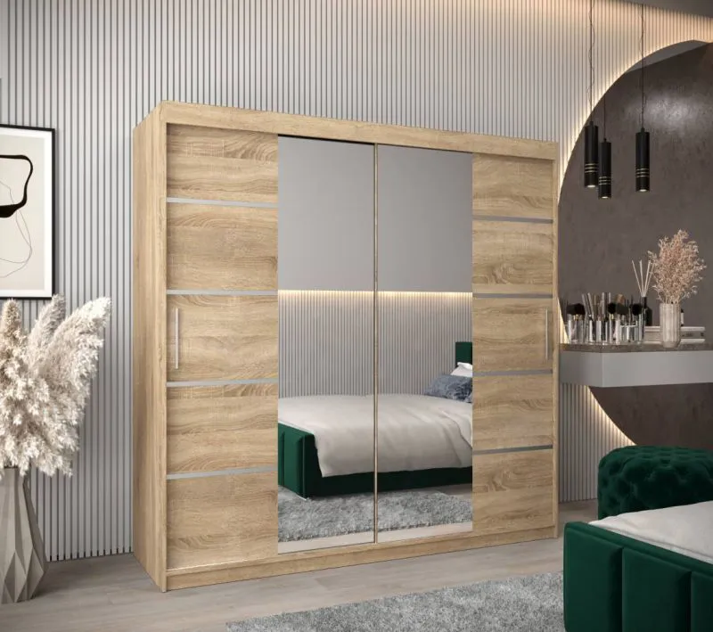 2 Meter breiter Kleiderschrank mit 2 Türen | Farbe: Sonoma Eiche Abbildung