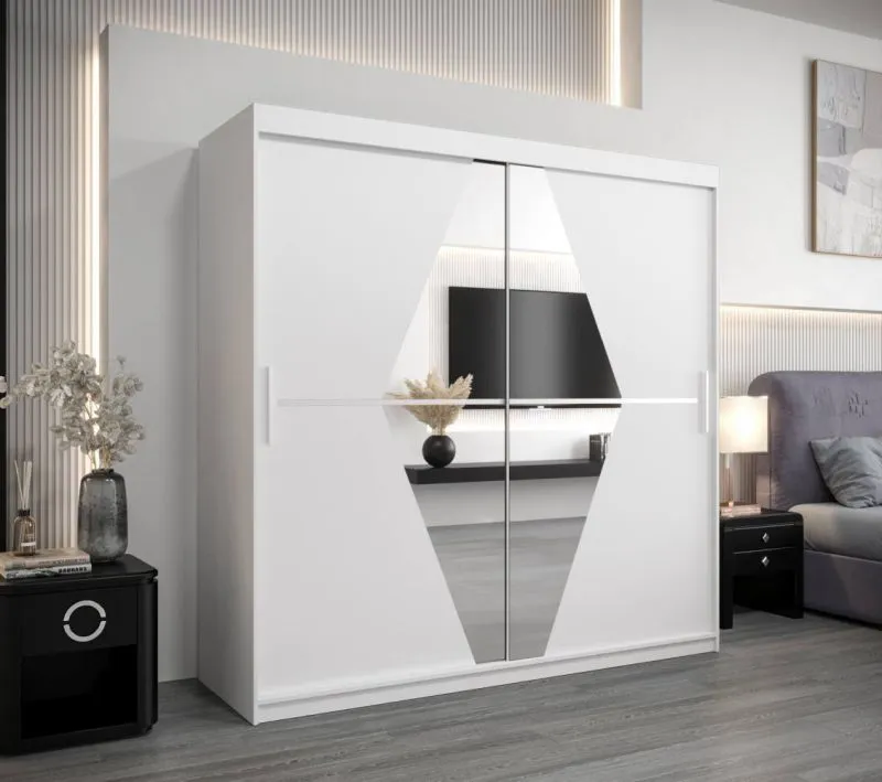 2 Meter breiter Kleiderschrank mit 2 Türen | Farbe: Weiß Abbildung