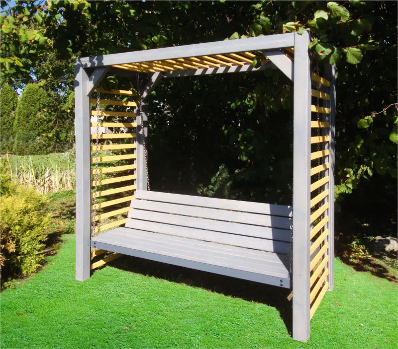 Hängebank / Schaukelbank Tagetes aus Fichtenholz, Grau/Cremeweiß lackiert, 198 x 220 x 88 cm, Massivholz, Hollywoodschaukel, Holz-Gartenschaukel