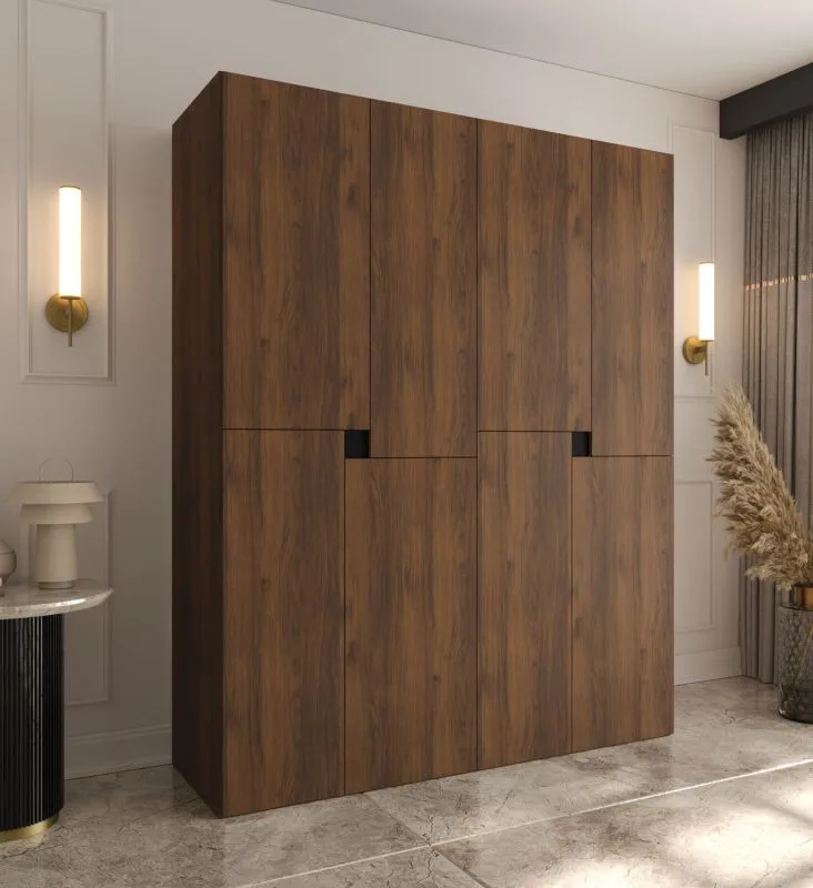 Kleiderschrank | Farbe: Walnuss Warmia | 8 Drehtüren | 6 Fächer | Soft-Close Funktion | 2 Kleiderstangen | hochwertig Verarbeitet | 160 x 52 x 203 cm | für Schlafzimmer