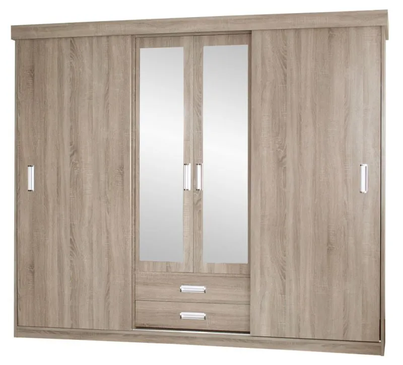 Schiebetürenschrank / Kleiderschrank Kikori 13, Farbe: Sonoma Eiche - Abmessungen: 210 x 220 x 62 cm (H x B x T)