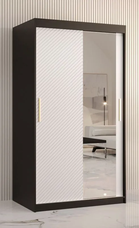 Eleganter Kleiderschrank mit fünf Fächern Balmenhorn 27, Farbe: Schwarz matt / Weiß matt - Abmessungen: 200 x 100 x 62 cm (H x B x T)
