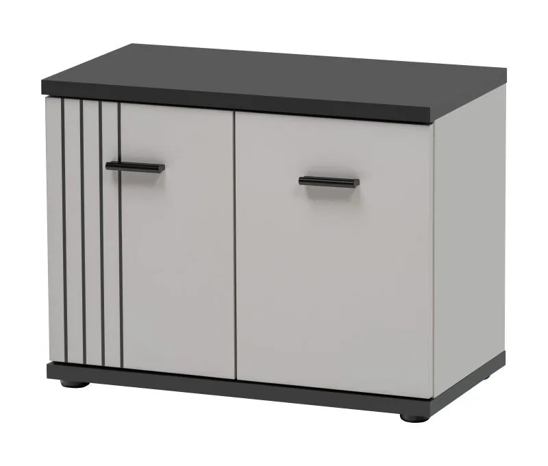 Schuhschrank | 2 Drehtüren | Farbe: Kaschmir / Schwarz | 2 Fächer | Maße: 60 x 32 x 46 cm | Sitzgelegenheit | modernes und schlichtes Design