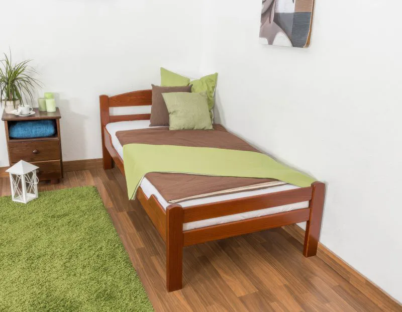 Einzelbett "Easy Premium Line" K1/2n, Buche Vollholz massiv kirschrot lackiert - Liegefläche: 90 x 200 cm