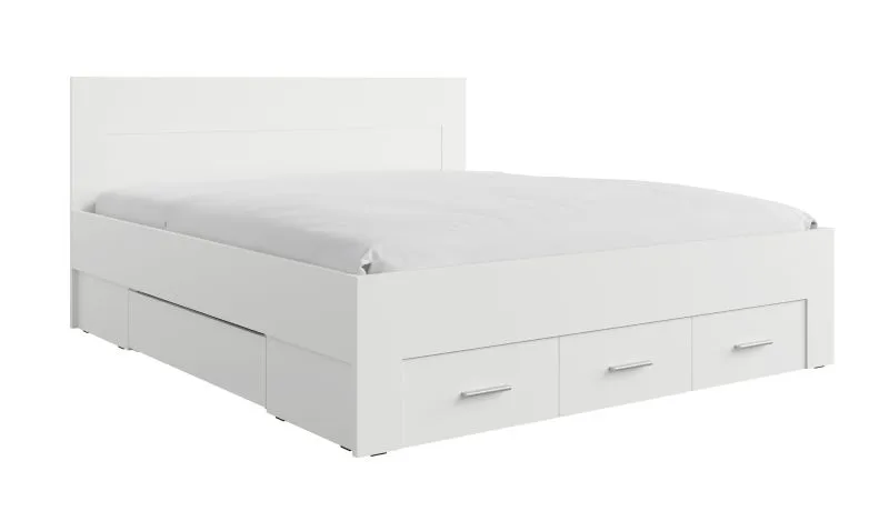 Doppelbett | genügend Stauraum | Farbe: Weiß | Liegefläche: 180 x 200 cm | 5 Schubladen | zeitlos und modern | Griffe: Metall | für Schlafzimmer