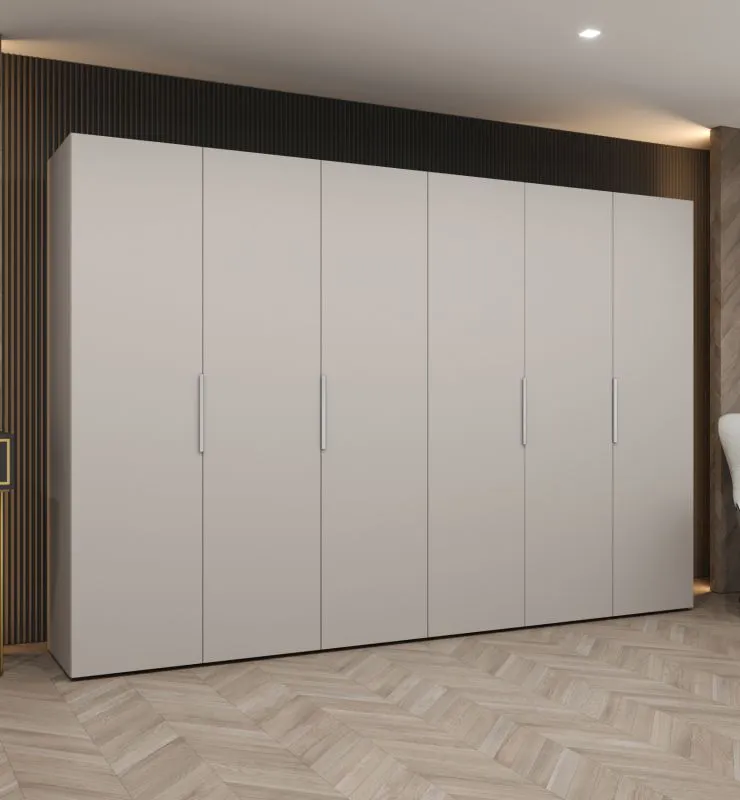 Drehtürenschrank mit 3 Meter breite Korab 54, Farbe: Kaschmir, sechs Türen, Soft-Close-Funktion, vier Fächer, Griffe: Kaschmir, vier Kleiderstangen, Kleiderschrank