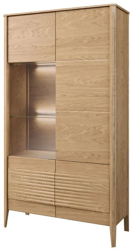 Vitrine mit Glastür links Gorica 02, in Eiche Gold, mit LED-Beleuchtung und Soft Close System, 201 x 111 x 45 cm, teilmassiv, Antisol-Glas Bronze