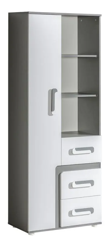 Jugendzimmer - Schrank Oskar 04, Farbe: Anthrazit / Weiß - 192 x 75 x 40 cm (H x B x T)